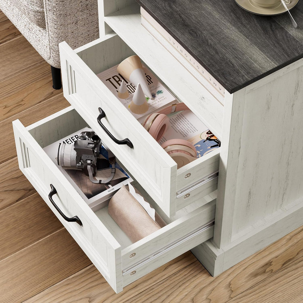 Tradare 3 Pcs Farmhouse Dresser and Nightstand Sets for Bedroom, 6 Drawer Dresser & Nightstand Set of 2, Rustic Wooden Chest of Drawers Wide Storage Organizer for Bedroom, White