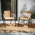 EMMA + OLIVER Set of 2 Modern PE Rattan Stack Chairs, Indoor/Outdoor Patio Dining Chairs, No Assembly Required, Brown