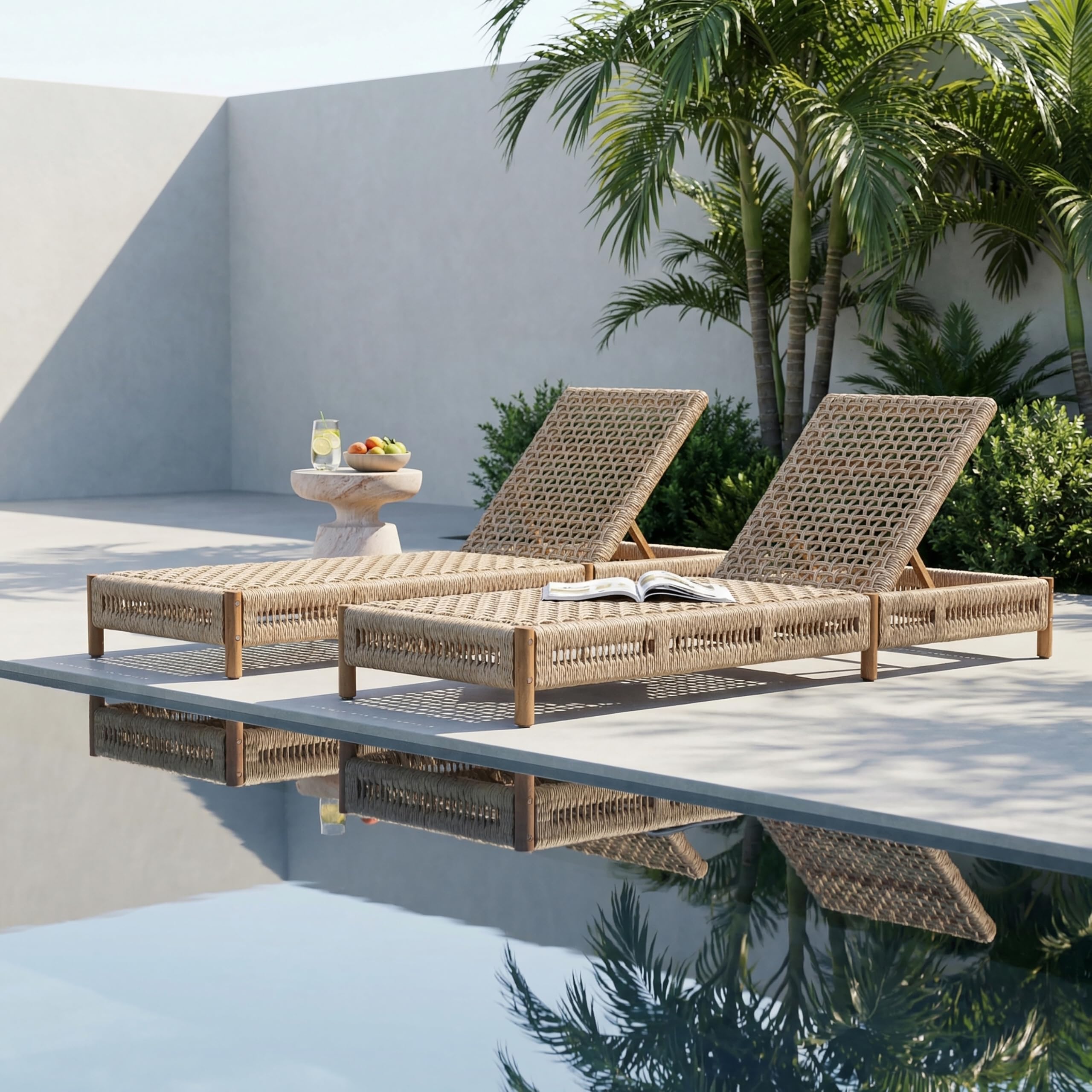 Christopher Knight Home Mercer Acacia Wood Chaise Lounge Chair Outdoor, Poolside Sun Lounger Recliner with Wicker Seat, Patio Outdoor Chaise Lounge, Adjustable Backrest Lounge Sofa, Teak+Light Brown