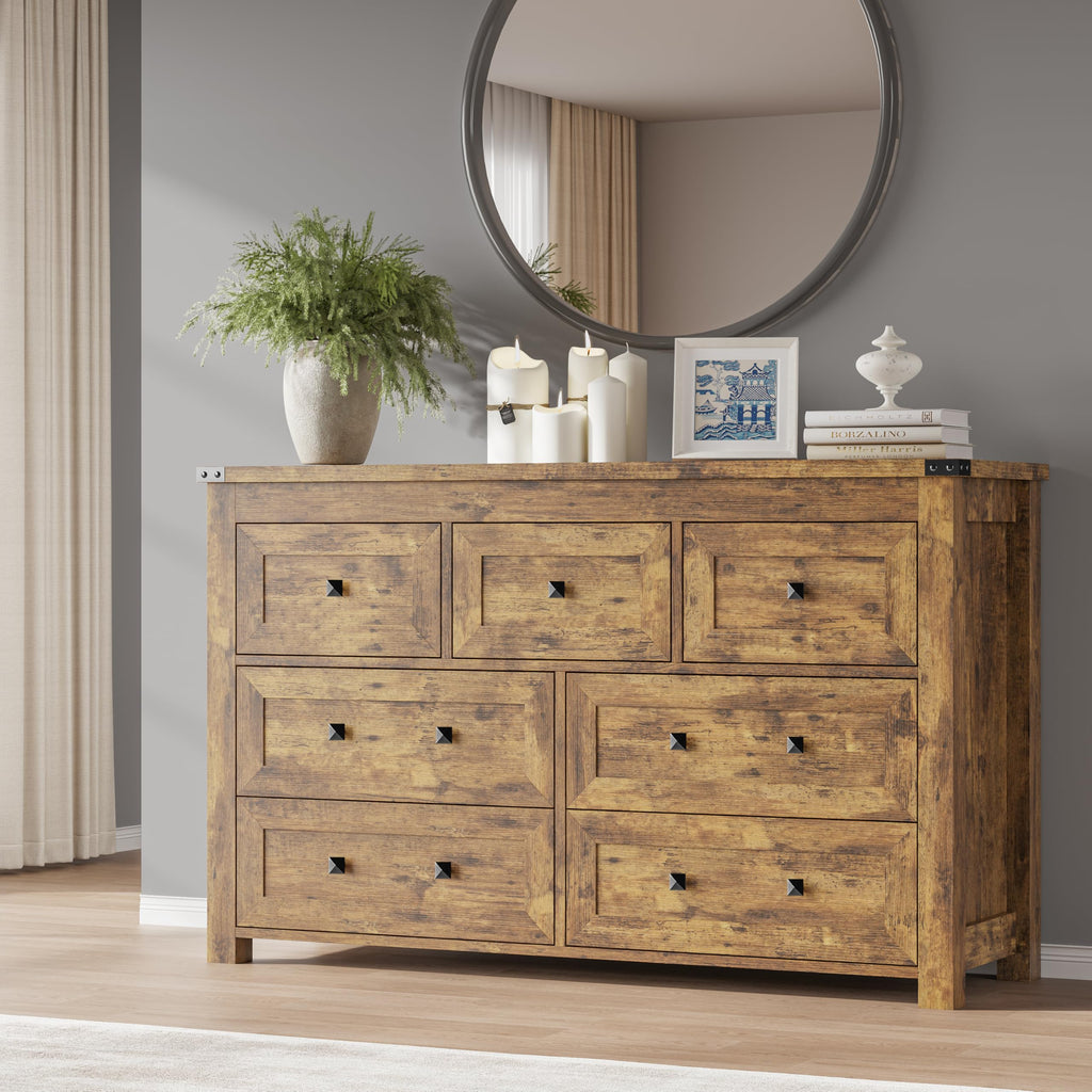 BORNOON 9-Drawer Dresser, Modern Wooden Storage Chest of Drawers, Dresser TV Stand, Wood Drawer Organizer with Metal Handles for Bedroom, Living Room, Hallway
