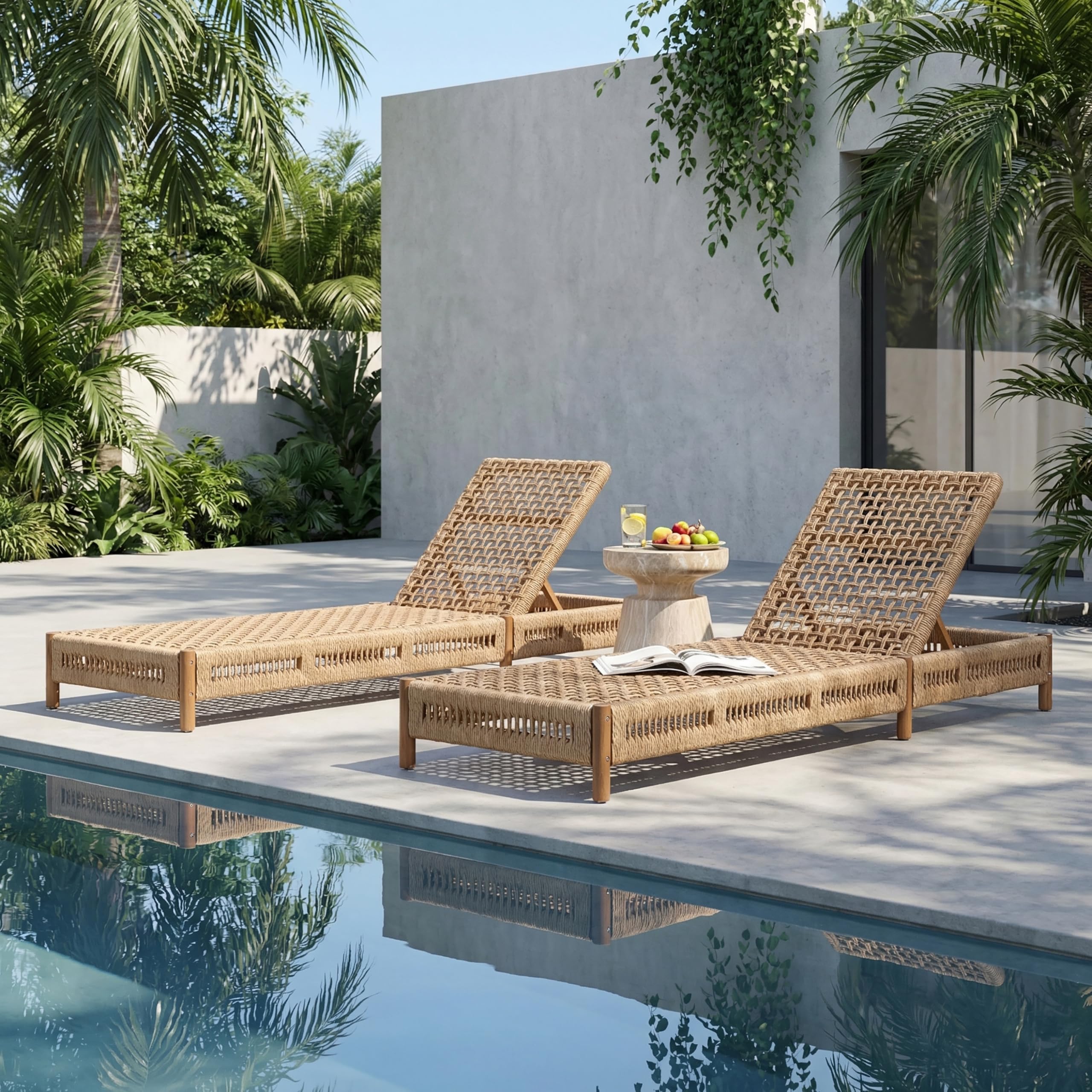 Christopher Knight Home Mercer Acacia Wood Chaise Lounge Chair Outdoor, Poolside Sun Lounger Recliner with Wicker Seat, Patio Outdoor Chaise Lounge, Adjustable Backrest Lounge Sofa, Teak+Light Brown