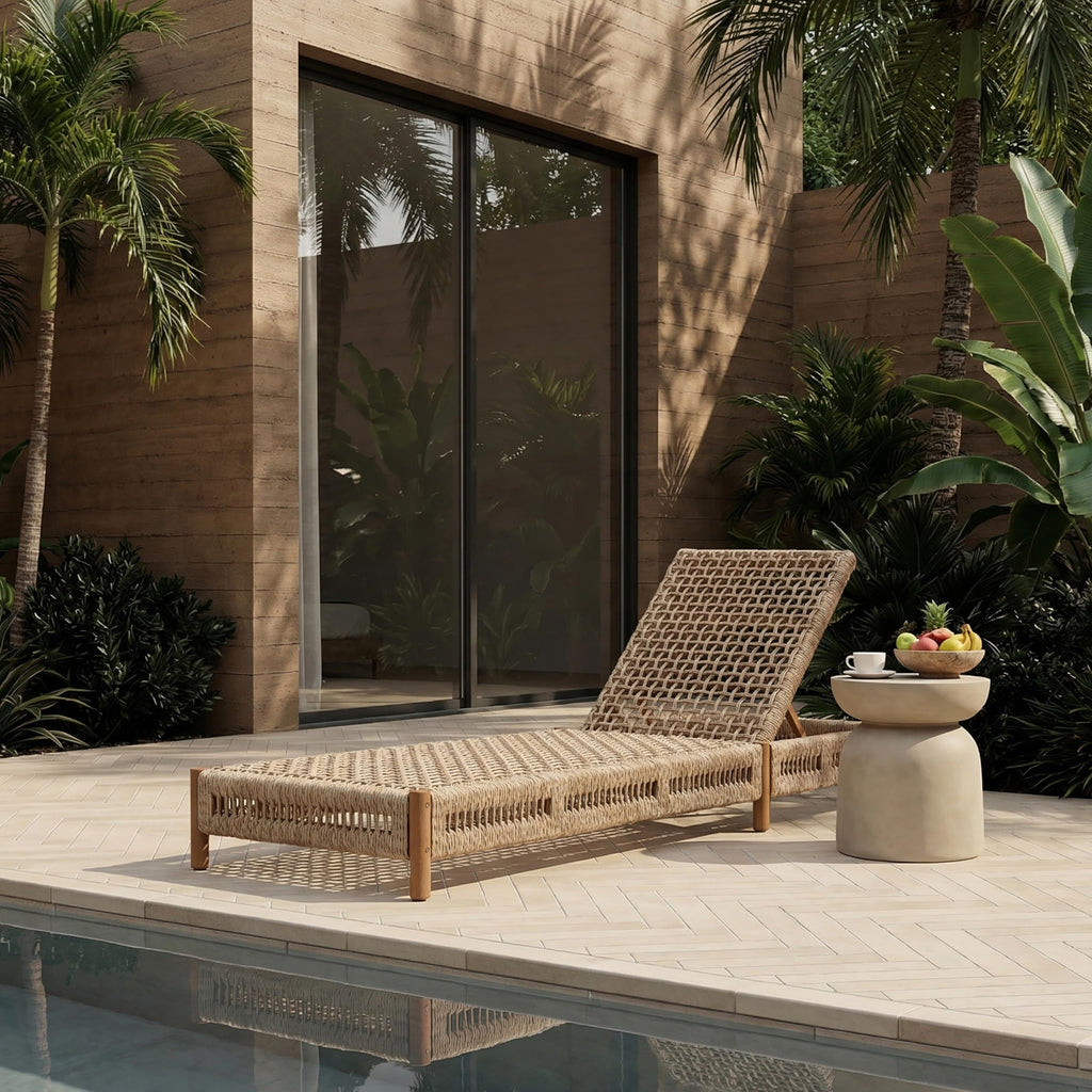Christopher Knight Home Mercer Acacia Wood Chaise Lounge Chair Outdoor, Poolside Sun Lounger Recliner with Wicker Seat, Patio Outdoor Chaise Lounge, Adjustable Backrest Lounge Sofa, Teak+Light Brown
