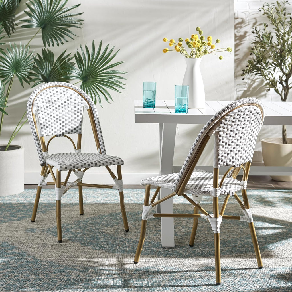 Safavieh Home Collection Hooper Indoor-Outdoor Stacking Side Chairs | Grey & White | Set of 2