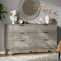 Xixini Fluted Dresser with 9 Drawers, 63" Wide Modern Chest of Drawers with Metal Handle, Wooden Dresser TV Stand, Wood Closet Clothes Storage Organizer for Bedroom, Living Room, Hallway, Natural Oak